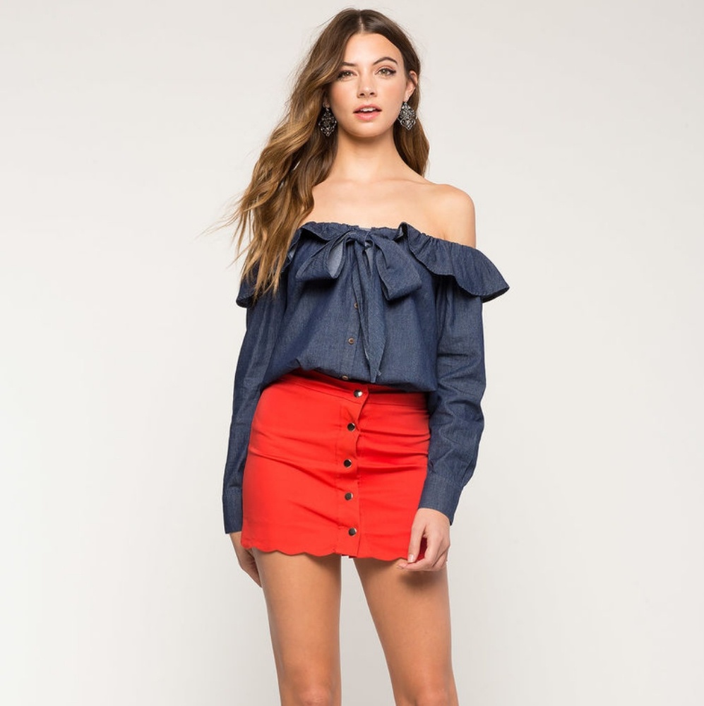 Flounce Ribbon Off Shoulder Top